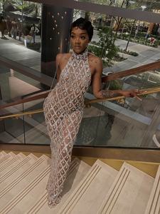 Elegante See Through Mesh strass <span class=keywords><strong>laurea</strong></span> compleanno festa di nozze abiti da ballo <span class=keywords><strong>donna</strong></span> formale Prom <span class=keywords><strong>abito</strong></span> lungo Club <span class=keywords><strong>abito</strong></span> da sera - Product Image 2