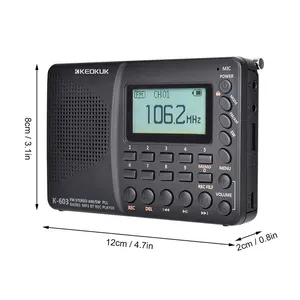 Promoción Mini Tarjeta de batería de litio recargable Grabadora digital Am Fm Sw Radio de banda completa Bt Receptor de frecuencia con reloj