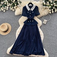 Robe plissée décontractée et élégante pour femme, coupe trapèze, en dentelle, à manches courtes, avec taille cintrée, collection 2026