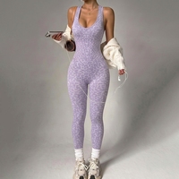 Combinaison de yoga sans couture à imprimé léopard pour femme, sans manches, col en V, une pièce, justaucorps de sport moulant, ensemble de vêtements de sport pour la gym et le fitness