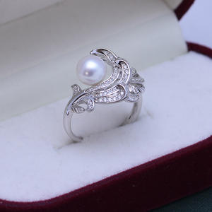 Anillo de Perlas Redondas Blancas de Agua Dulce y Agua Salada de 7-8 mm, con Luz Intensa, Casi Impecables, para Mujer, Plata S925, Pluma Elegante y Lujosa - Product Image 4