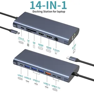 Hub OEM ODM 13 en 1 type c double HDTV + VGA + RJ45(1000Mbps)+ USB3.0 * 3 station d'accueil usb c répartiteur d'adaptateur pour ordinateur portable