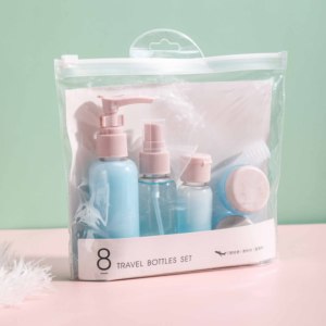 Accessori da viaggio <span class=keywords><strong>per</strong></span> vacanze in <span class=keywords><strong>aereo</strong></span> con borsa da bagno essenziali con borsa da bagno <span class=keywords><strong>per</strong></span> articoli da viaggio blu rosa con spruzzatore di pompa - Product Image 3