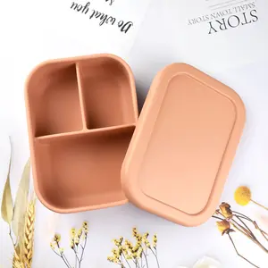 Tùy chỉnh công suất lớn vuông Silicone Bento Hộp Ăn Trưa Bisphenol cấp thực phẩm di động ba ngăn lưu trữ thực phẩm