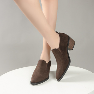 Suede Pointed Toe Deep Mouth Flats Women's Autumn Plus Size British Style Slip-on Professional Shoes 43 - Product Image 2