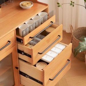 Nordic Style Solid Wood <b>Tall</b> <b>Cabinet</b> With Glass Door And Drawers For Kitchen Living Room Storage - Product Image 4
