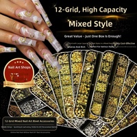 Accessoires pour l'art des ongles, coffret cadeau à 12 compartiments, rivets pour ongles, matériaux métalliques, paillettes, autocollants pour ongles à personnaliser, formes variées