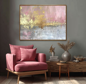 Art mural nordique moderne, peintures abstraites sur toile avec des paillettes roses peintes à la main pour la décoration du salon - Product Image 2