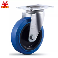 Roue pivotante industrielle VIMA de 4 pouces (128 mm) à haute capacité de charge (140 kg), en caoutchouc souple bleu, pour chariot
