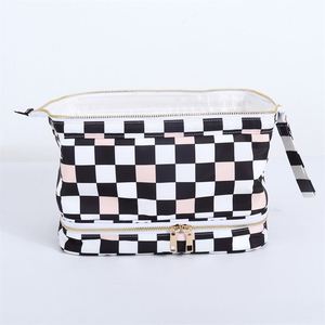 Custom Printed Eco-Friendly Zipper DIY Double Layer Plaid Nylon <b>Cosmetic</b> <b>Organizer</b> Portable Waterproof Women's Makeup for - Product Image 1