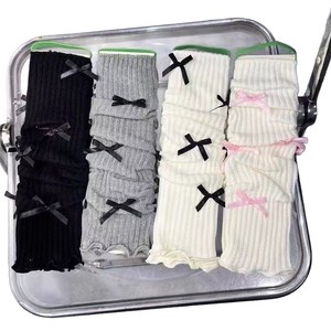 Calentadores de piernas blancos con lazo, calcetines tejidos hasta la pantorrilla para mujer, estilo elegante térmico para otoño e invierno - Product Image 4