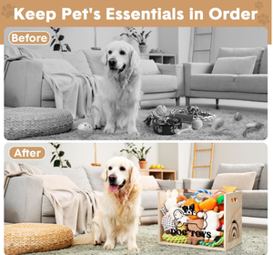 Panier portable pour jouets de <span class=keywords><strong>chien</strong></span>, boîte de rangement en bois avec plateau en acrylique pour jouets de chiot, nourriture pour animaux et accessoires - Product Image 3