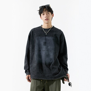 Maglietta da uomo 2026 Street Fashion in puro cotone scuro lavato, <span class=keywords><strong>a</strong></span> maniche lunghe, antipiega, traspirante e anti-sudore, con grafica <span class=keywords><strong>a</strong></span> lettere - Product Image 3