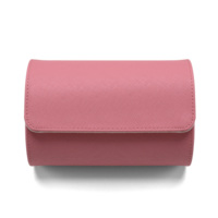 Étui de voyage portable de luxe rose en PU à double fente pour montres, avec coussin doux et personnalisable, pour femmes
