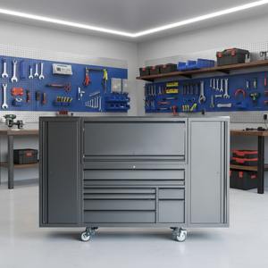 صندوق أدوات حديدي بطول 56 بوصة مع خزانة - صندوق أدوات كبير متنقل بـ 16 درجًا قابل للتخصيص حسب الطلب للاستخدام المنزلي وورش العمل - Product Image 1