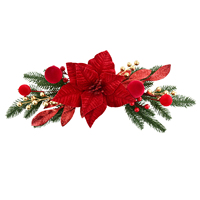 Guirnalda Navideña con Flor de Pascua Roja, Bayas y Hojas Verdes de 19.7 Pulgadas, Decoración Navideña para Puerta, Repisa o Pared para Comercios