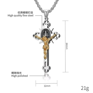 Crucifixo Jesus Religião Cristã Joias em Aço Inoxidável Titânio à Prova d'Água e Não Manchável Pingentes Masculinos - Product Image 5