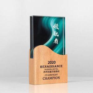 Wholesale Wooden Blank Trophy Glass Engraving Award Sublimation Crystal Wood Award Plaques for Ceremony Sports Meeting Gifts