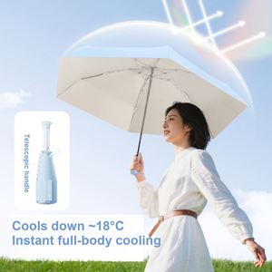 Parapluie pliant personnalisé avec logo, UPF50, 5 plis, 282g, fibre de verre, 6 baleines, poignée rétractable, large sangle, pour femme, voyage, promotion de marque - Product Image 4