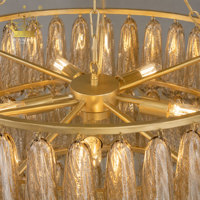 Lustre moderne de luxe en verre texturé ambré à plusieurs niveaux avec cadre rond doré, luminaire suspendu artistique pour hôtel, villa, hall d'entrée