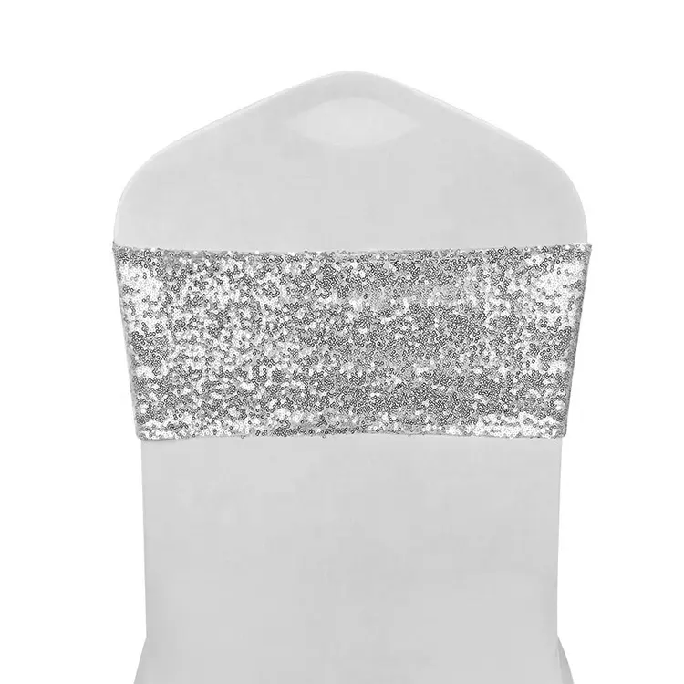 Sıcak elastik parlak gümüş siyah pullu spandex düğün sandalyesi sashes