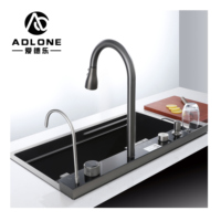 LED Digital Nano Handmade Modern 304 Stainless Steel Single-Slot Waterfall Faucet Undermount Smart Multifunction Kitchen Sink