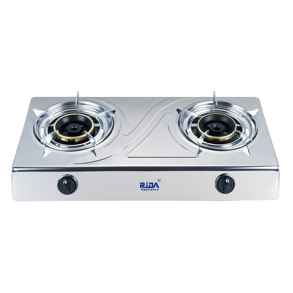 Ridax Stainless Steel Double Big Flame Heavy Duty burner Kitchen lpg Gas  Stove Table Top Gas Cooker