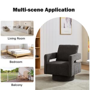 Poltrona Girevole Moderna di Lusso in Tessuto Bouclé con Struttura in <span class=keywords><strong>Legno</strong></span>, Schienale Aperto, Sedia con Braccioli per Salotto - Product Image 6