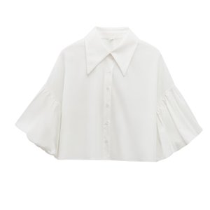 SHENZHU Wanita 25 Musim Semi Mode Baru Blus Lengan Gelembung Temperamen dengan Bukaan Longgar Vintage Lengan Pendek Kemeja Wanita Chic Top - Product Image 2