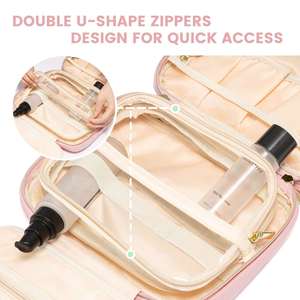 Trousse de toilette pour femmes avec fonction 360° °   Crochet rotatif à double fermeture éclair en forme de U, PVC imperméable pour le rangement de cosmétiques et de maquillage - Product Image 5