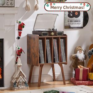 Retro Wooden <b>Record</b> Rack With Storage Shelf For Vinyl Albums And Books Bedroom Living Room Floor <b>Standing</b> Cabinet - Product Image 3