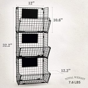 3 Tier Treo Dây Giỏ Treo Tường Lưu Trữ Bin Bảng Đen S Hooks Treo Tường Kim Loại Dây Giỏ Trái Cây Phòng Đựng Thức Ăn Tổ Chức - Product Image 3