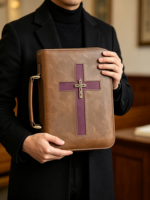 Housse de Bible en cuir vegan, sac de transport pour Bible avec poche pour téléphone, étui pour Bible pour hommes et femmes, grand format avec fermeture éclair
