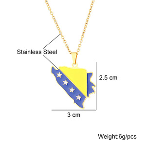 Collares con Cadena y Emblema del Mapa de Bosnia y Herzegovina Chapados en Oro de 18K, Collar con Colgante de Mapa de Bosna y <span class=keywords><strong>Hercegovina</strong></span> de Acero Inoxidable - Product Image 4