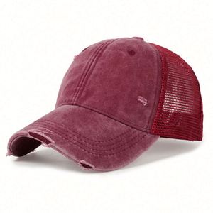 Gorra de béisbol de malla de 6 paneles desgastada y sin estructura con logo personalizado OEM de fábrica al por mayor - Product Image 3
