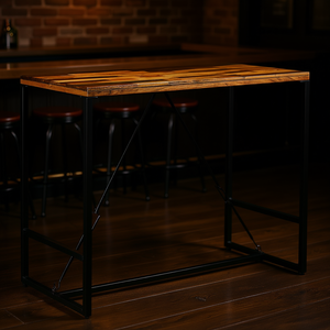 Solid Reclaimed Wood <b>Bar</b> <b>Table</b> 47.2x23.6x41.7 Inches Rustic Trestle Base Home <b>Bar</b> Furniture - Product Image 2