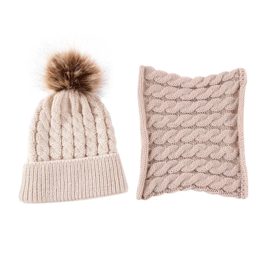 2023 children fall winter fluffy pom fur ball beanie headwear knitted warm hats