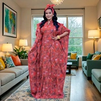 Nouvelle Mode Africaine Modeste Élégante Robe Boubou de Soirée avec Écharpe Motif Floral Design Turc pour Femmes K0801