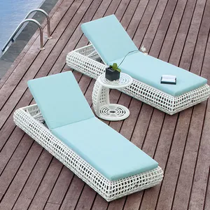 Wit Aluminium Geweven Buitenterras Ligbed China Patio Loungebed Pe Rotan Rieten Outdoor Rotan Strandbed