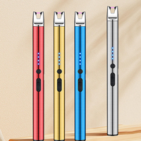 Briquet électrique à arc rechargeable par USB avec verrou de sécurité, long manche, coupe-vent, sans flamme, pour cuisine, bougies, barbecue