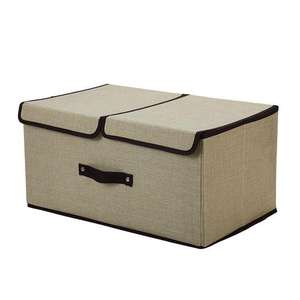 Boîte de rangement pliable en coton et lin, rectangulaire, avec couvercle, empilable, organisateur de vêtements, couleur unie, style dortoir, bac à sous-vêtements - Product Image 4