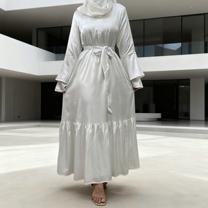 Muslim Women's Modest Maxi <b>Dress</b> - Lightweight Thin Satin, Layered Sleeves with Diamond (Style 6789) - Product Image 3