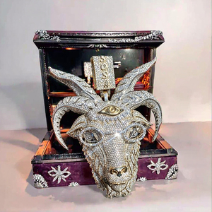 Colgante de Plata de Ley 925 con forma de trébol Baphomet, con Moissanita engastada, Collar Hip Hop, Chapado en Plata, Joyería Gótica Satánica con diseño de garra - Product Image 3