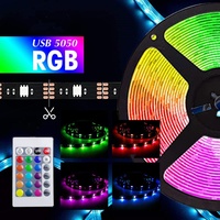 Bande LED RGB 5V USB, 30 LED/m SMD 5050, flexible, application intelligente pour rétroéclairage TV, décoration de chambre, avec télécommande 24 touches