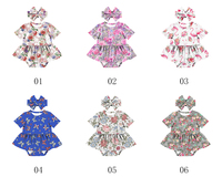 Pâques vêtements pour bébés nouveau-né fille barboteuses ensemble manches courtes à volants Floral et lapin imprimé combinaison avec bébé bandeau 2 pièces