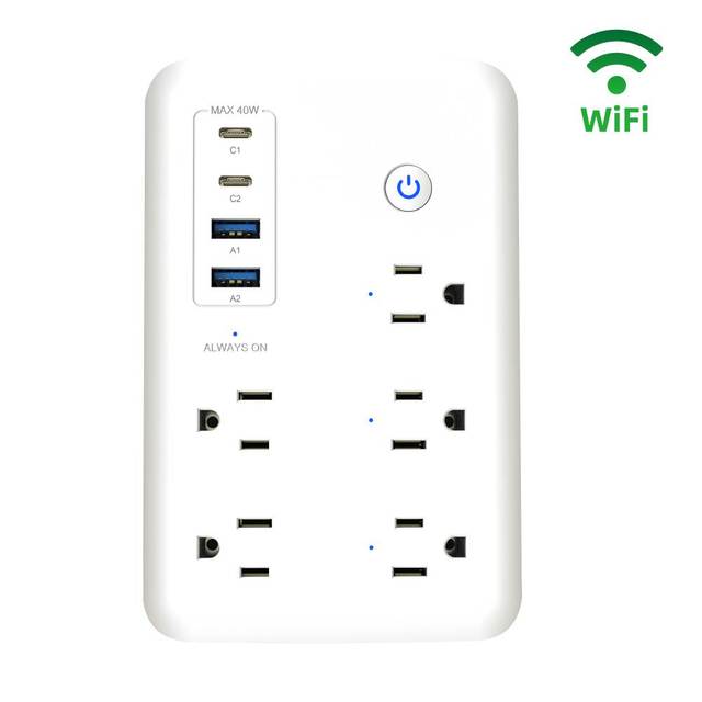 Indoor Used Matter & WiFi Smart Outlet Extender with Fast Charging GaN Type C Port