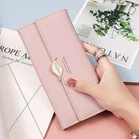 Dompet Panjang Wanita 2025 Model Terbaru Laris Manis Kapasitas Besar Lapisan Kanvas Motif Daun Tempat Kartu Gaya Segar untuk Wanita