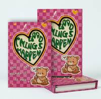 Carnet à trois volets avec motif d'échiquier 3D, cœur rose, couverture mignonne avec ours de dessin animé, reliure thermique, cadeau, journal scolaire