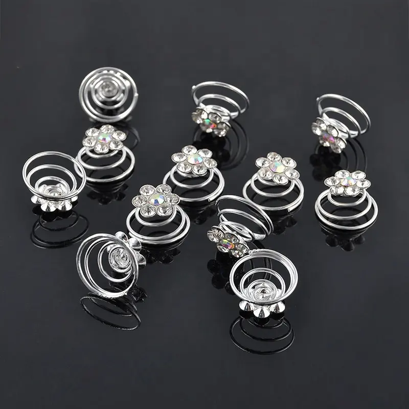 Flower butterfly wedding party bridal hair pick pearl crystal rhinestone forcine swirl coil hair clip spiraled hair pin