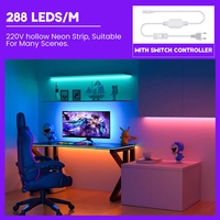 Bande lumineuse LED COB 110V 220V avec interrupteur, 288 LED, prise AC EU, kit blanc, rose, rouge, 10 couleurs, étanche, flexible, ruban LED pour la décoration de la maison et de la cuisine